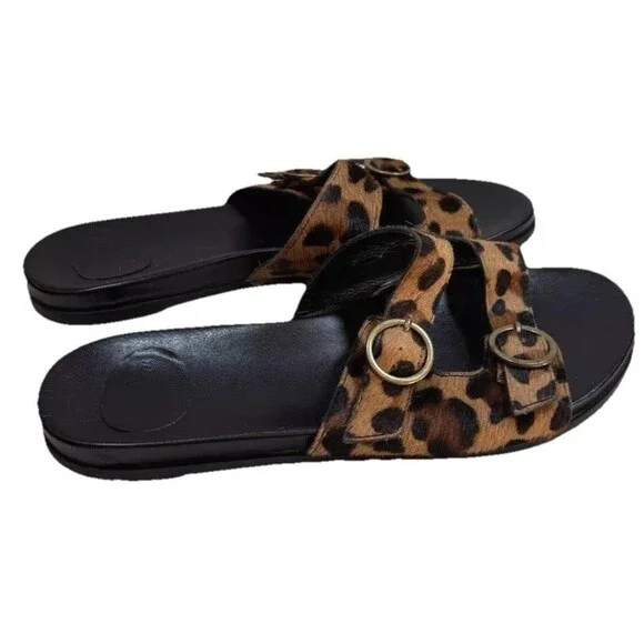 J Crew Leopard Calf Hair Slide Size 9 Summer‎ Vacation Beach Travel Resort-wear - Picture 3 of 9